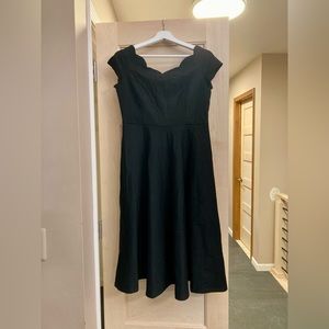 ModCloth: Black Midi Scallop Neck A-Line - SZ L - off-shoulder, new w/o tags